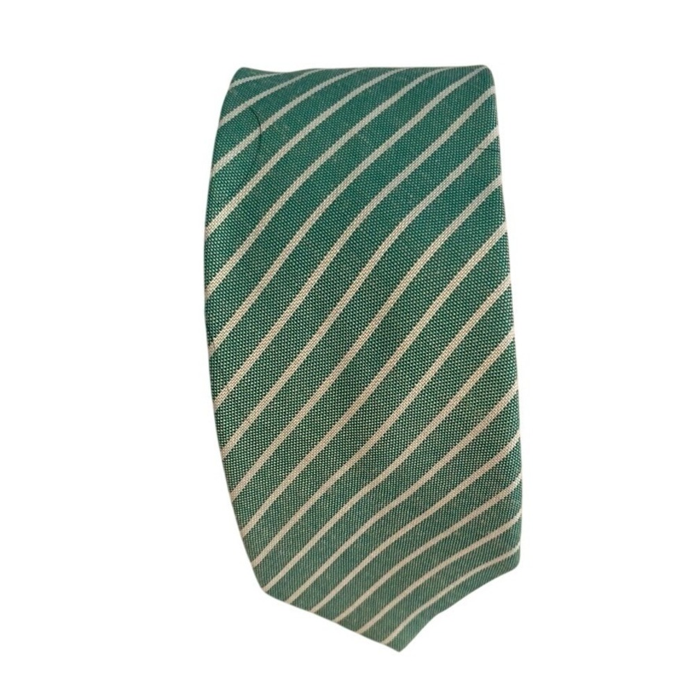 Green White Striped Necktie Cotton Blend Business Formal Tie 3 Inch Width